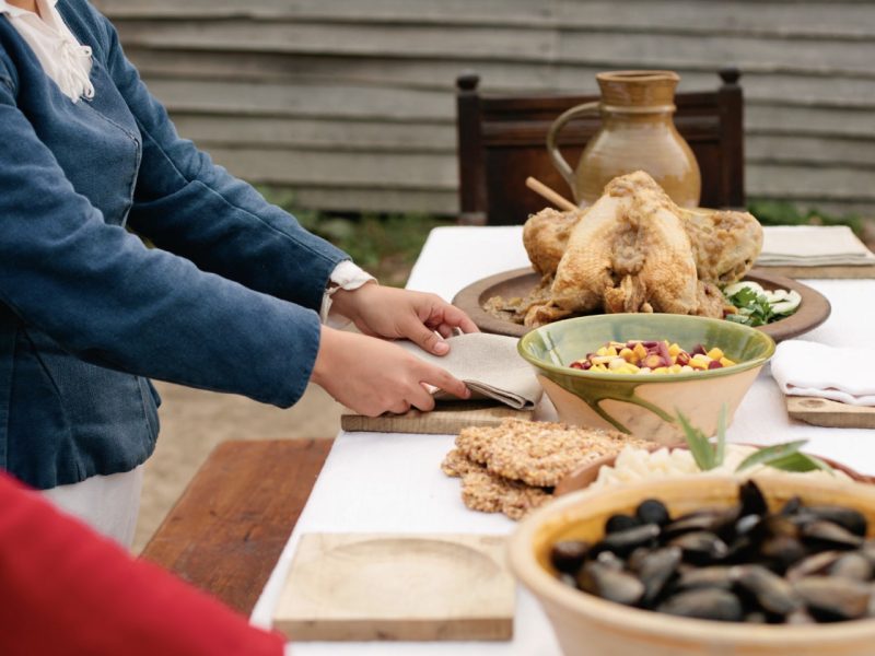 This authentic Pilgrim feast includes cheesecake