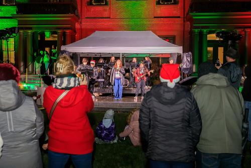 The Plymouth South High School Gig Band performs to hundreds of people gathered for the Plymouth Town Christmas Tree lighting on December 1st.