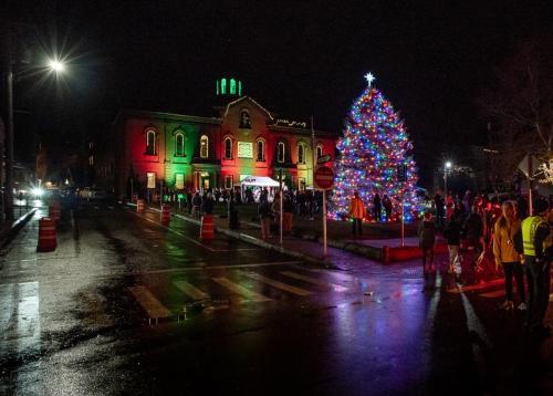 Town Hall played its part in Friday's tree lighting ceremony.